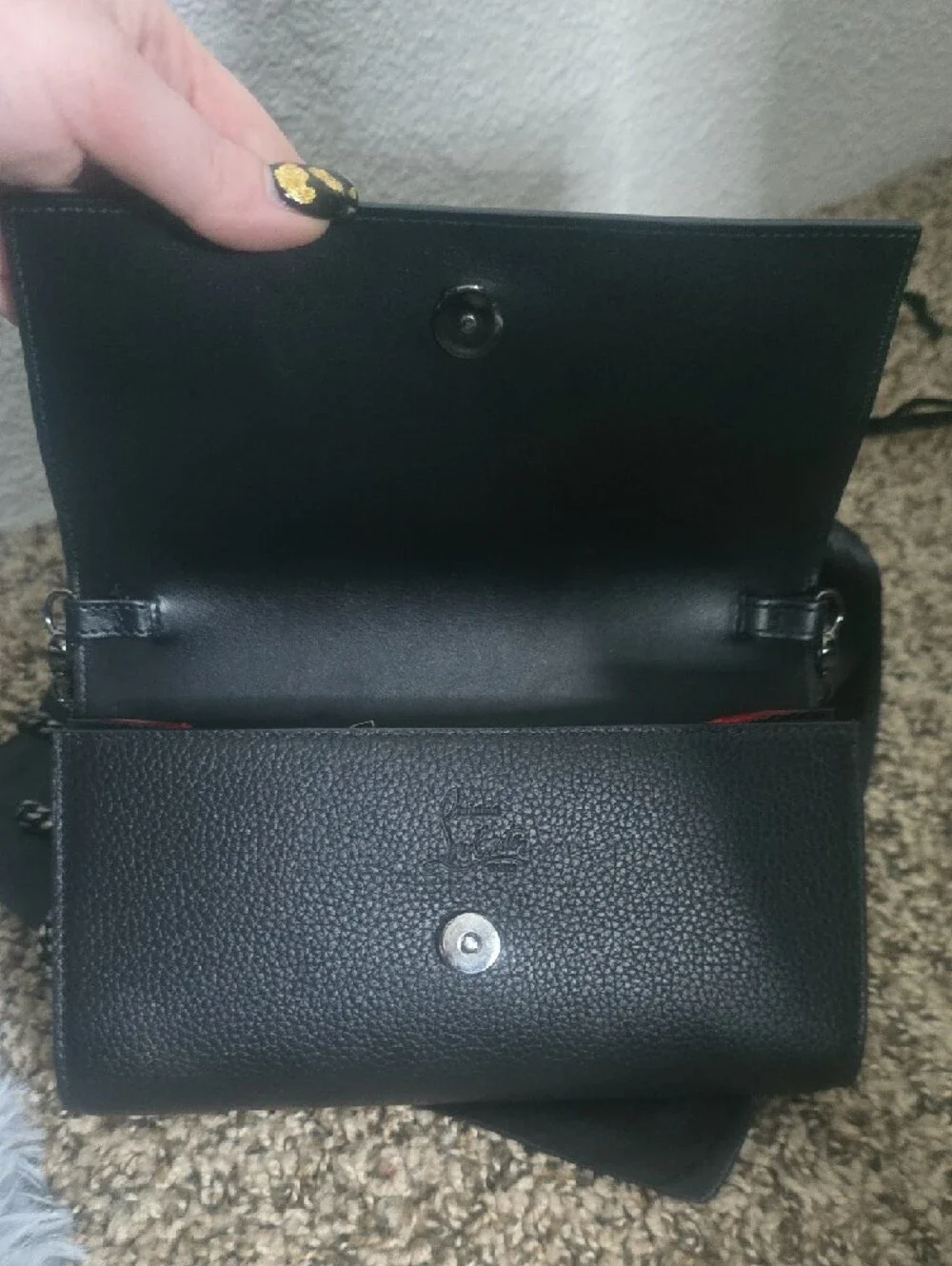 Christian Louboutin Palmona Black On Black W Gunmetal Chain/Red Interior(GOOD)🖤 - Picture 13 of 16